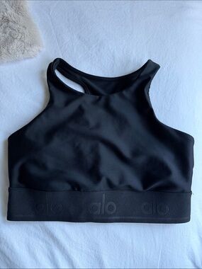ALO Yoga Black High-Neck Racerback Sports Bra